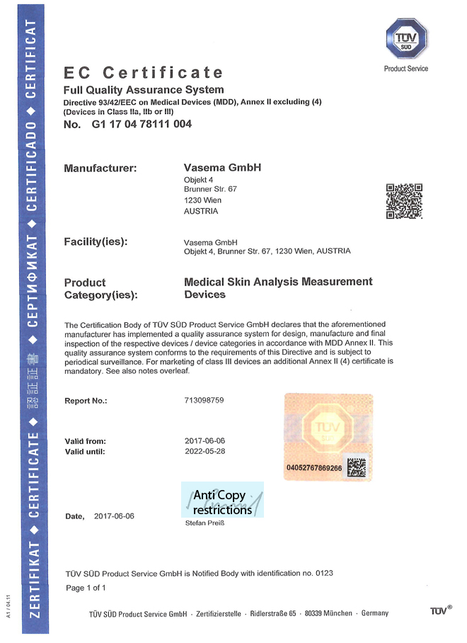 Produkt Zertifikat VASEMA GmbH